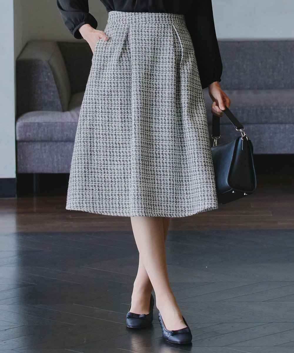 Tiaclasse 【洗える】ツイードタックフレアスカート 