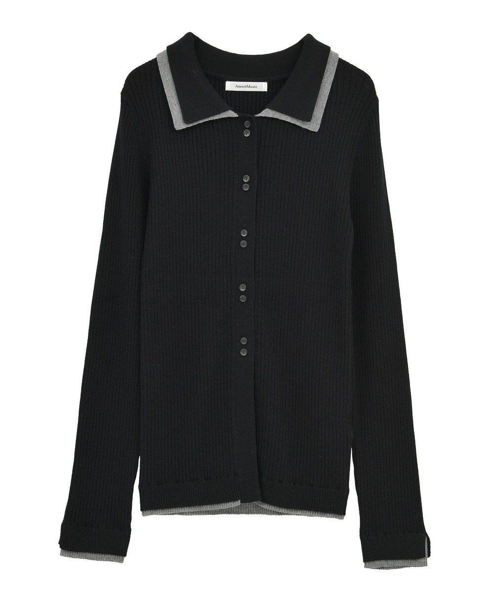 Green Parks 配色レイヤードポロリブニットカーディガン 