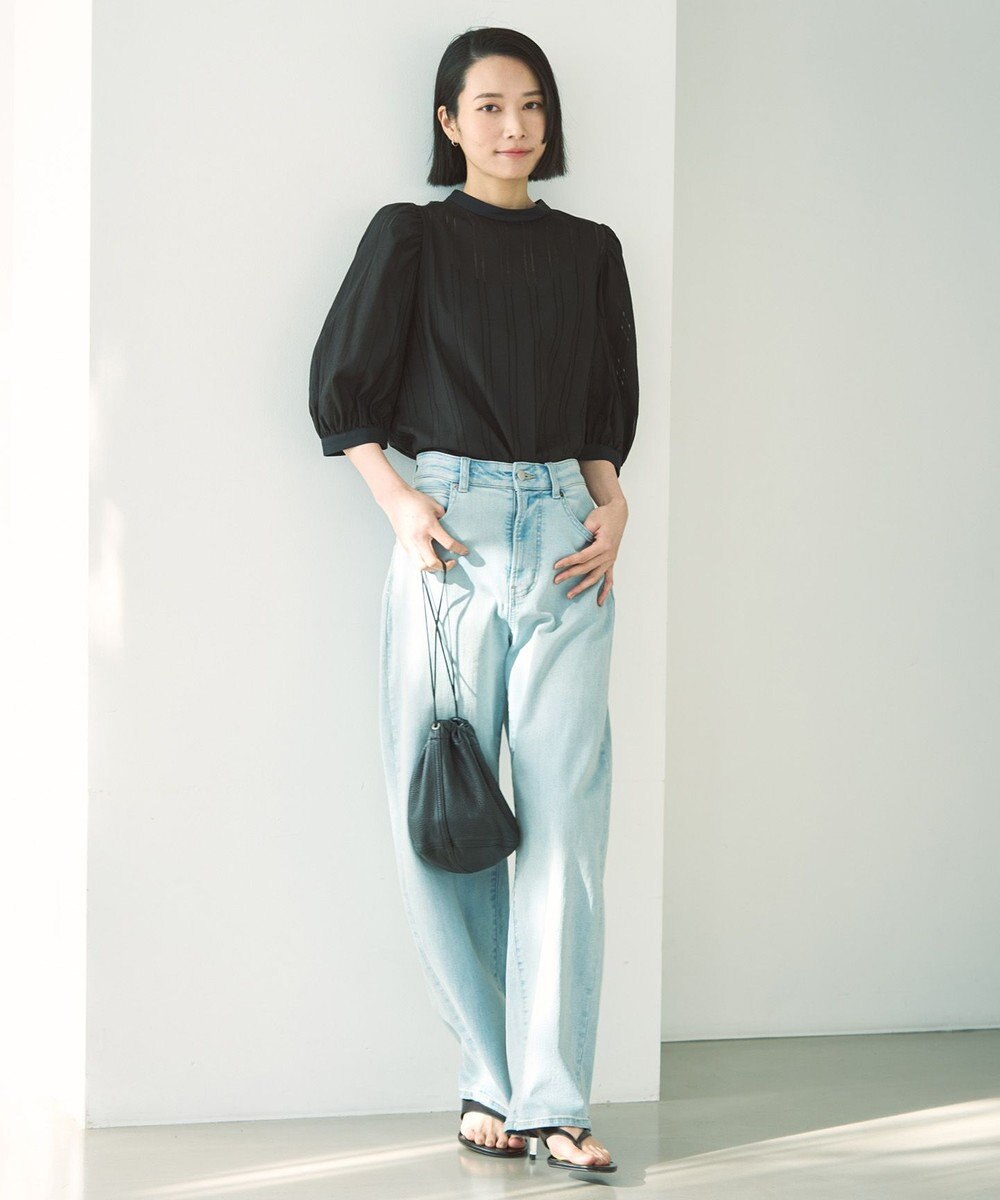 UNFILO ストライプレース 2WAY パフスリーブブラウス 