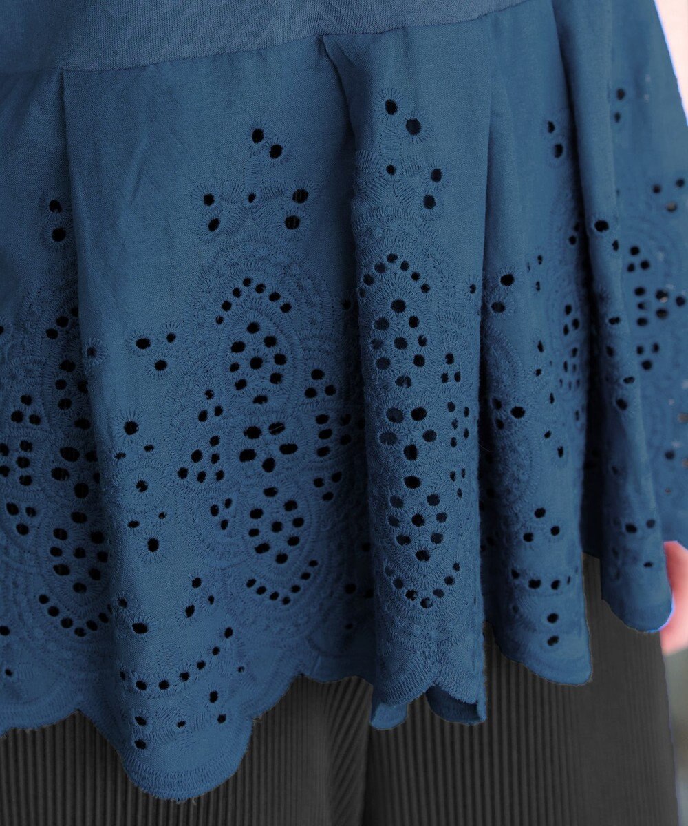 Tiaclasse 【洗える】刺繍レースドッキングカットソートップス 