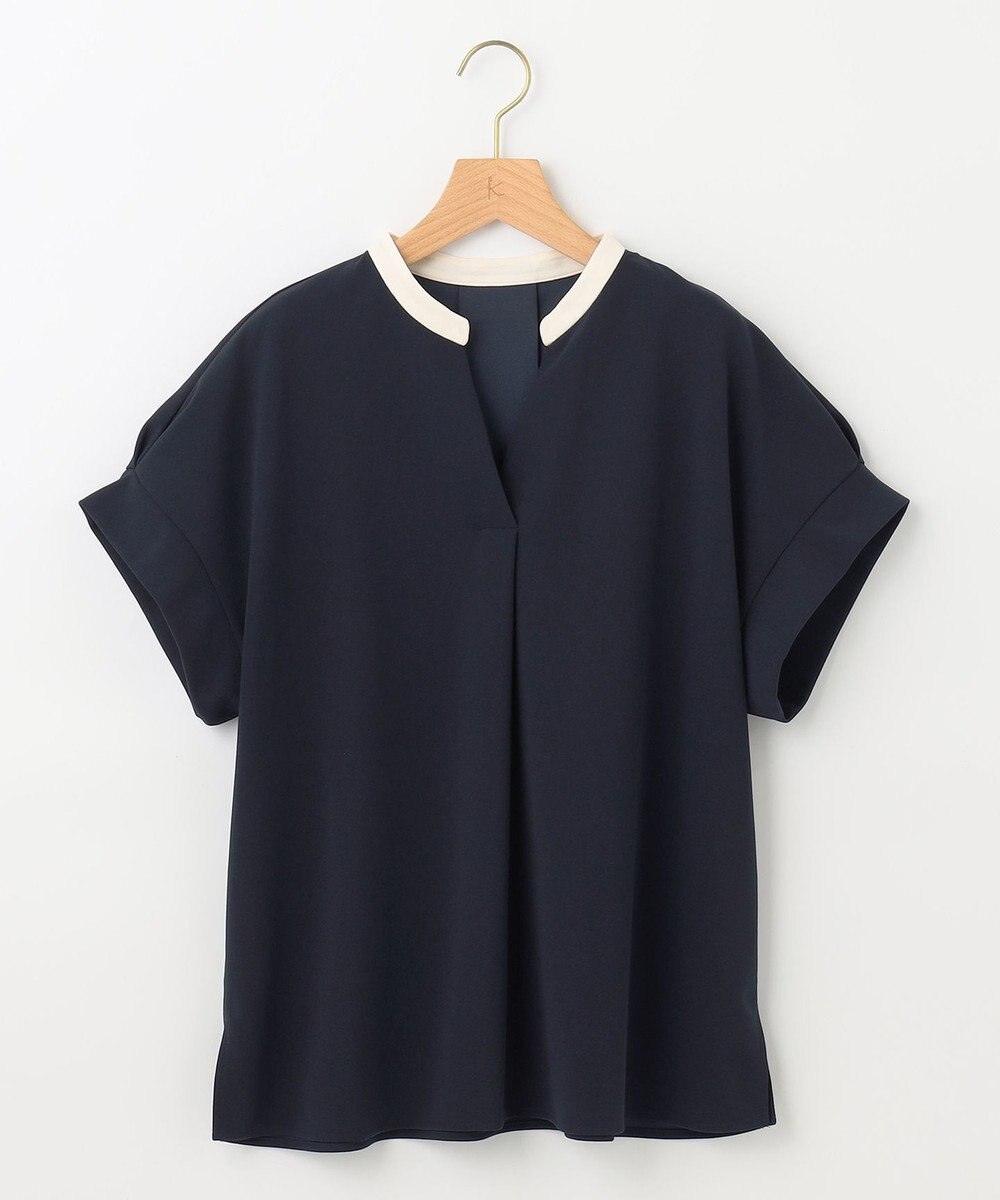 組曲 L 【洗える】バイカラージョーゼットスキッパー ブラウス 