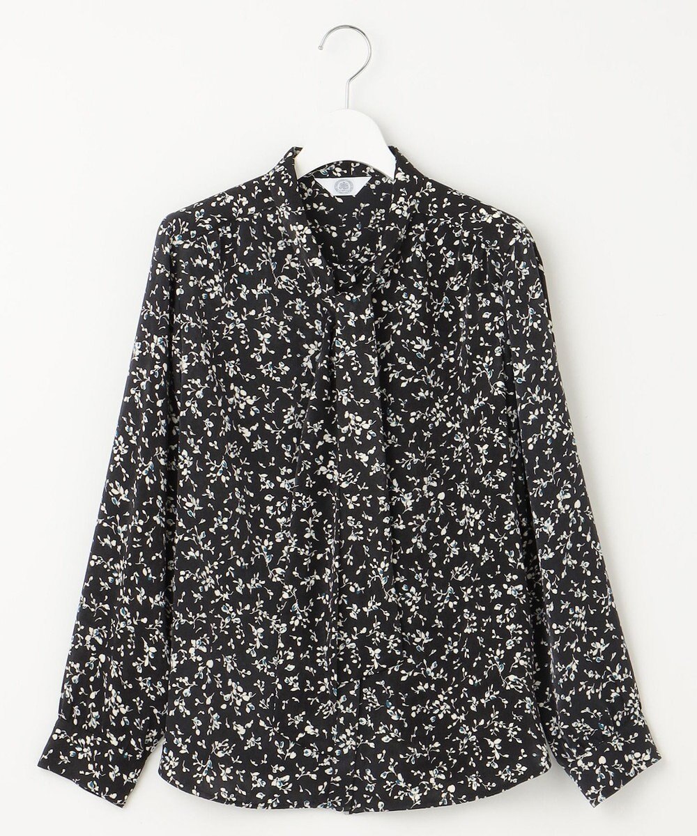 J.PRESS LADIES L 【洗える】ピーチサテン フラワープリント ボウタイ ブラウス 