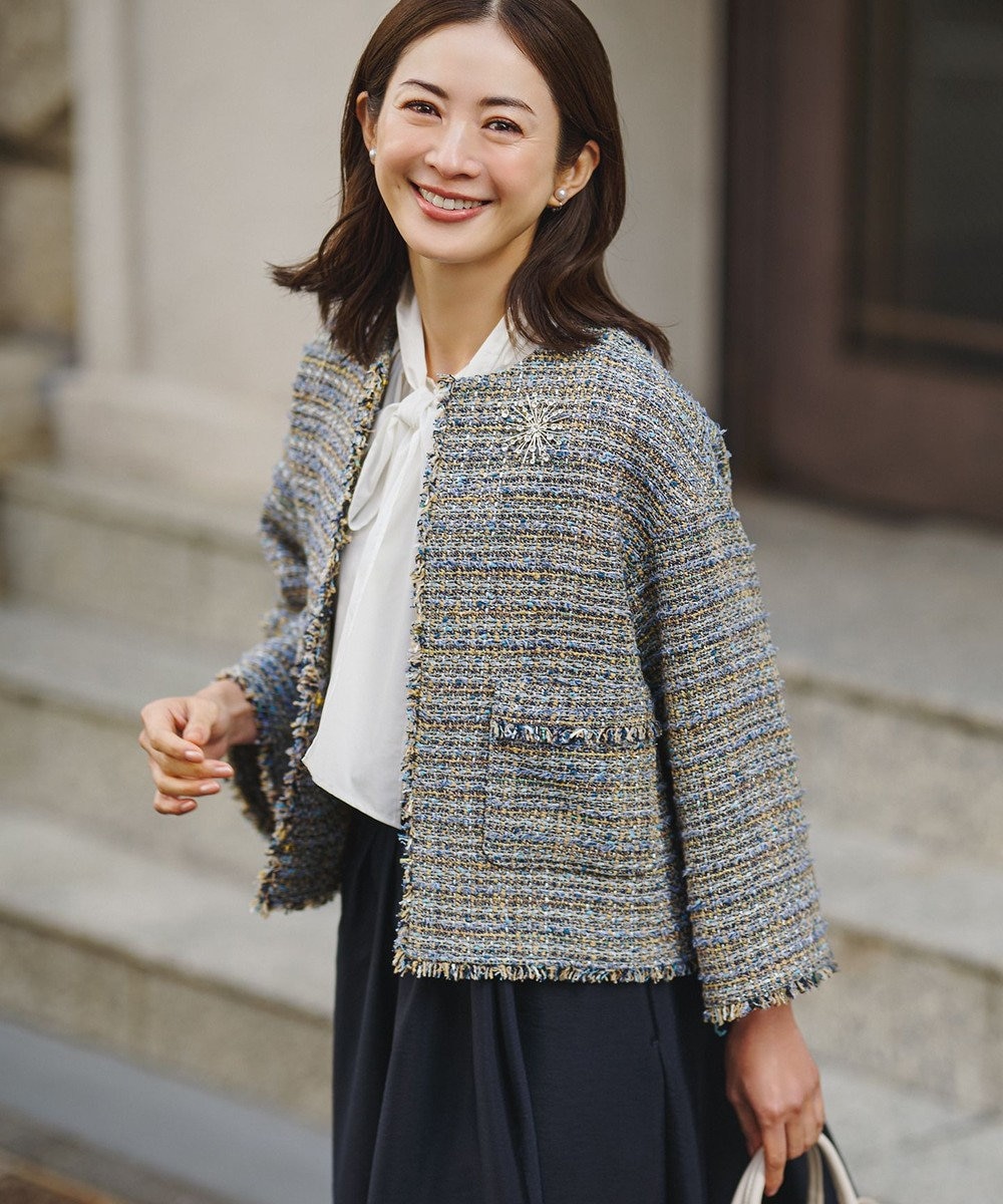 23区 GIOLICAツイード ノーカラー ジャケット 