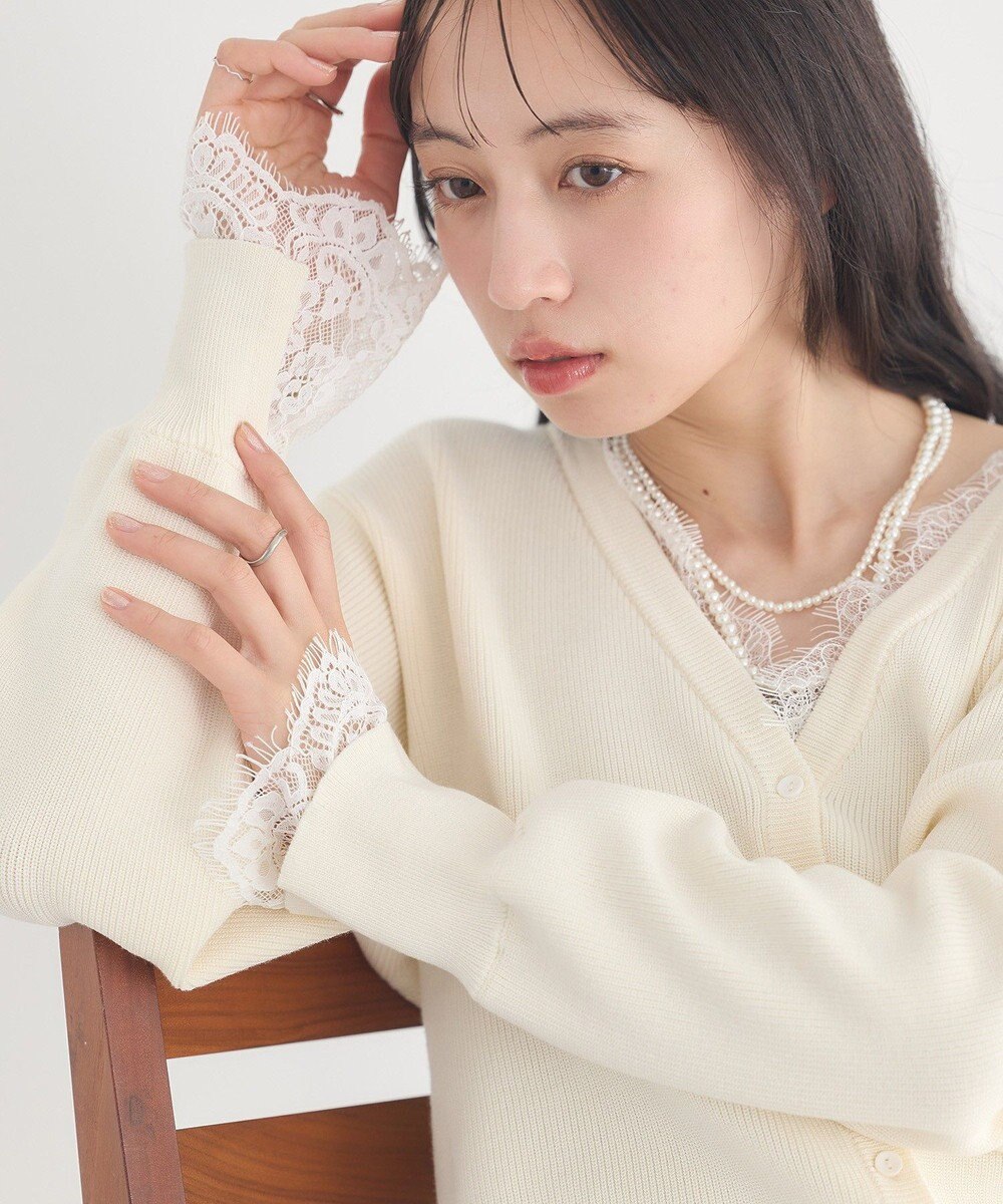 earth music&ecology レーストリムカーディガン 