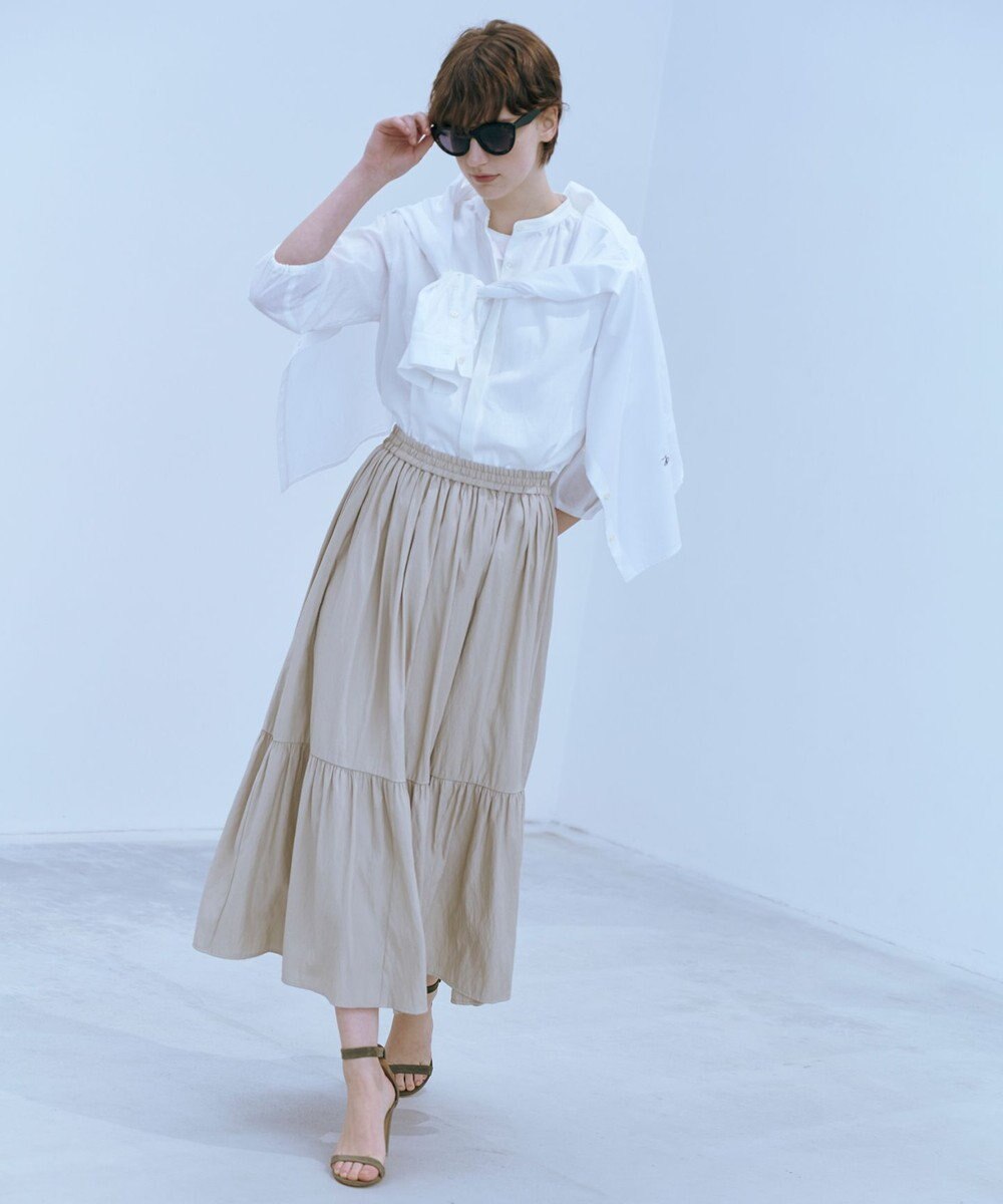 J.PRESS LADIES 【洗える・接触冷感・吸水速乾】麻SOLID バンドカラー シャツ ブラウス 