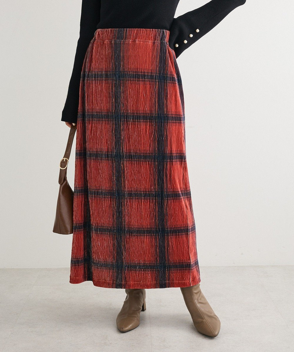 Green Parks 楊柳ベロアチェックＩラインスカート 