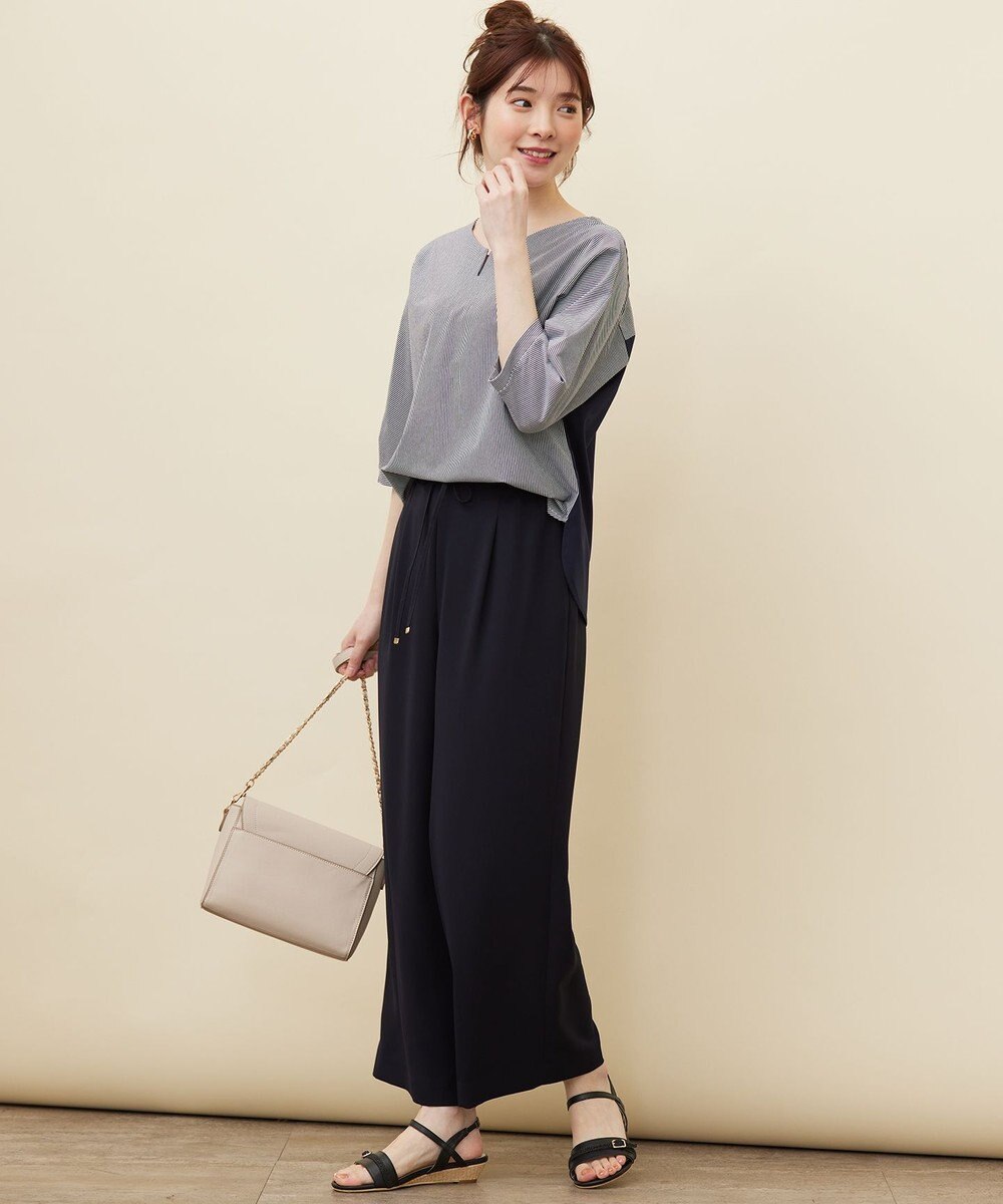 ANY SIS S 【洗える】シルケットストライプドルマン カットソー 