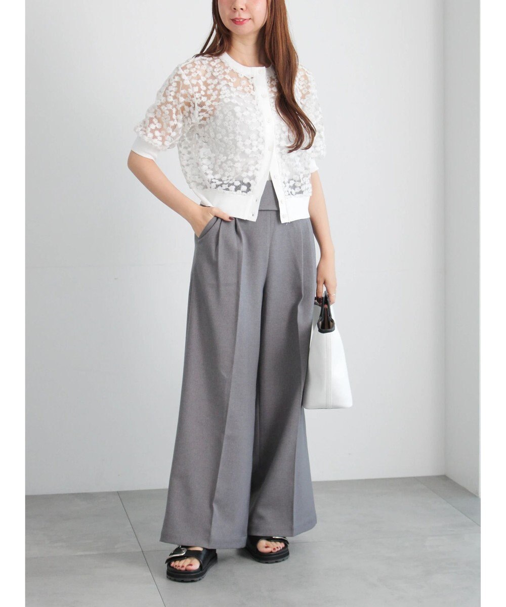 Te chichi エンブロイダリー半袖クルーカーディガン 