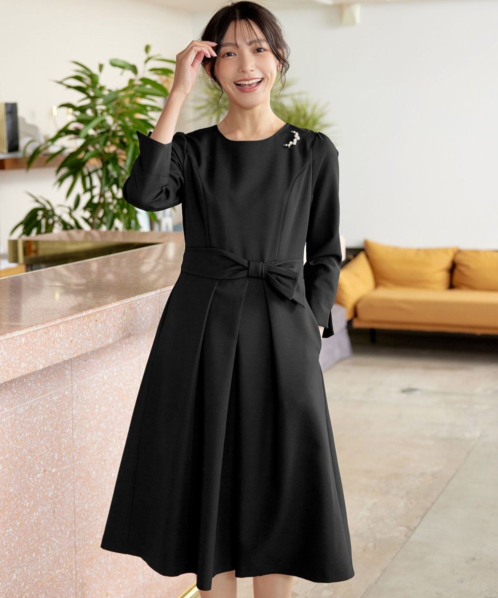 Tiaclasse 【セレモニー・新色追加・洗える】アシメリボンベルトフレアワンピース 