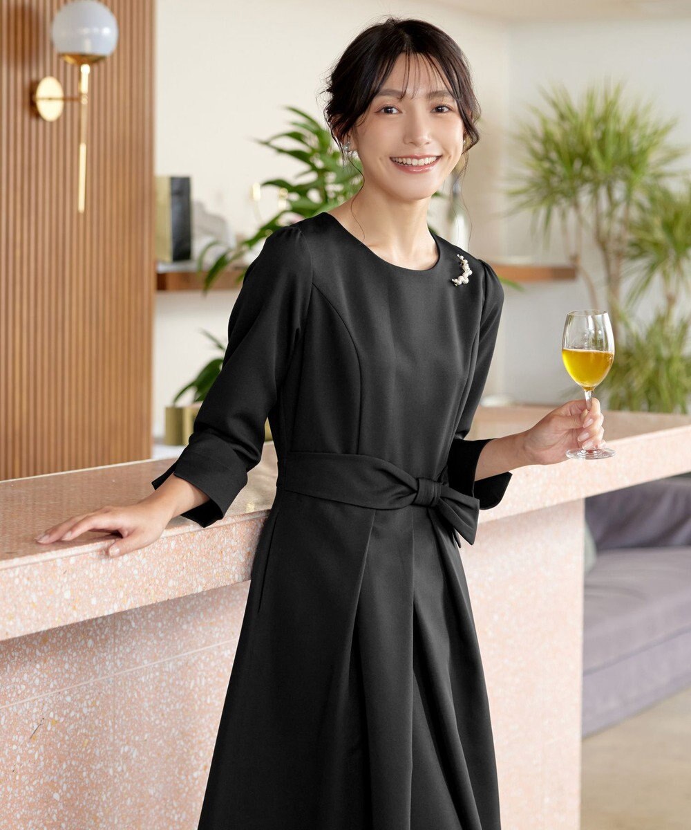 Tiaclasse 【セレモニー・新色追加・洗える】アシメリボンベルトフレアワンピース 