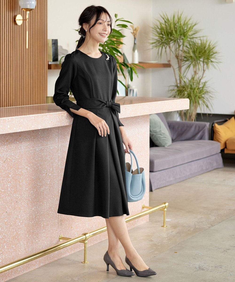 Tiaclasse 【セレモニー・新色追加・洗える】アシメリボンベルトフレアワンピース 