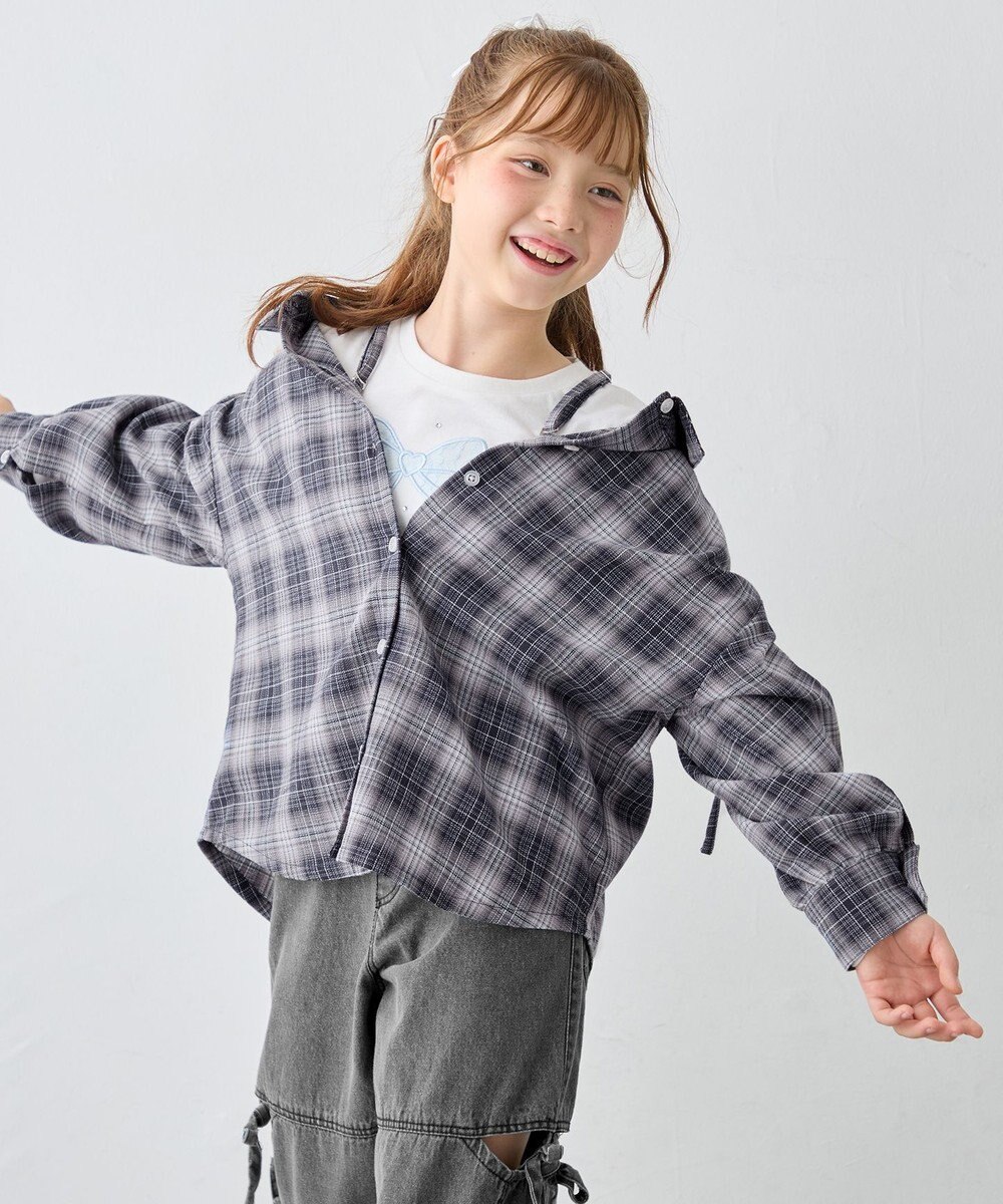 ANY KIDS 肩開きライン入り リボン長袖Tシャツ 