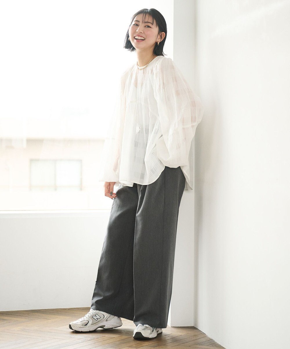 #Newans シアーチェックボリュームブラウス 