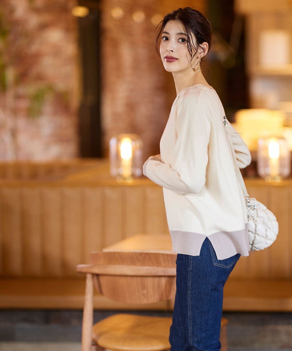 Tiaclasse 【洗える】 配色スリットニットトップス 