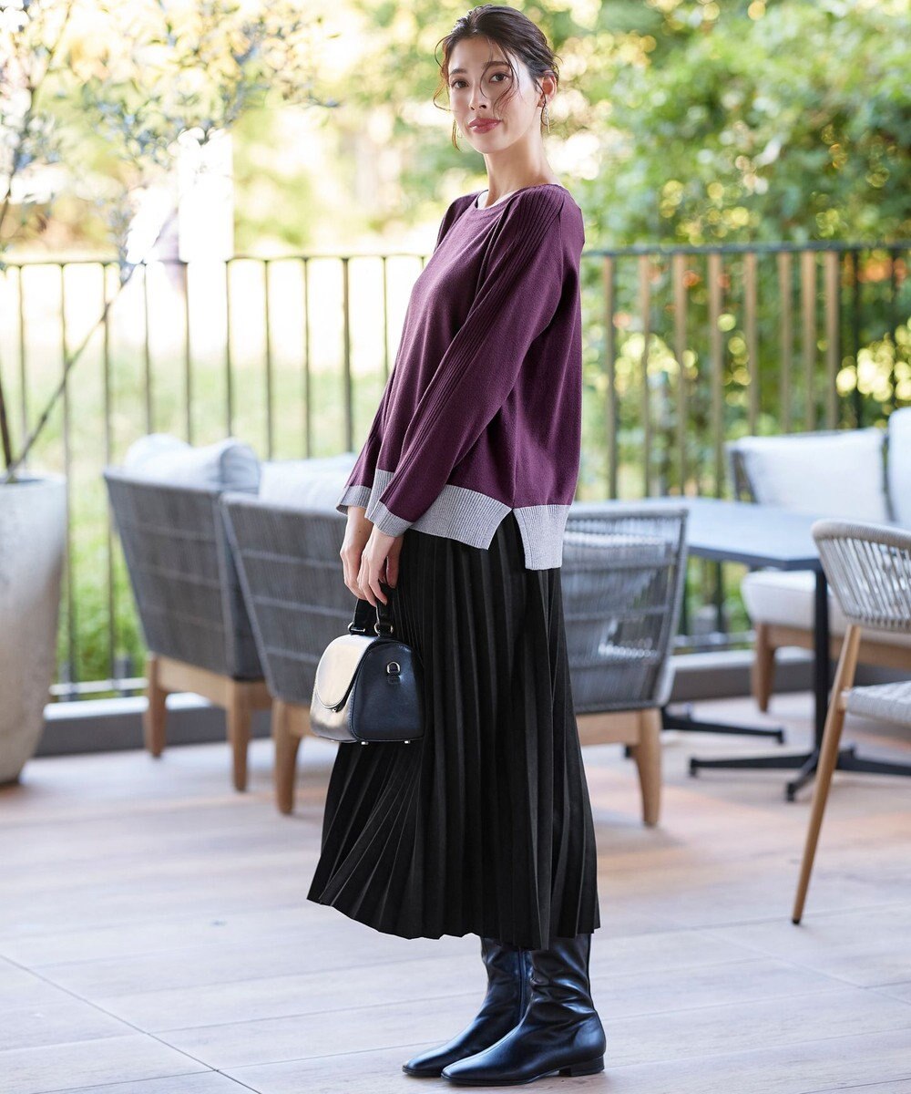 Tiaclasse 【洗える】 配色スリットニットトップス 