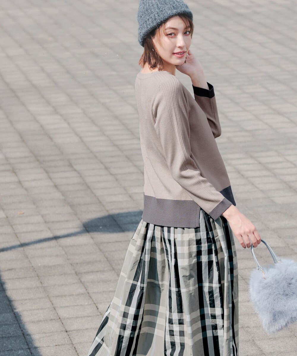 Tiaclasse 【洗える】 配色スリットニットトップス 