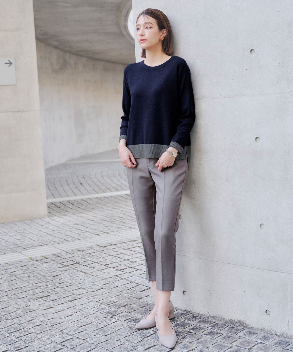 Tiaclasse 【洗える】 配色スリットニットトップス 