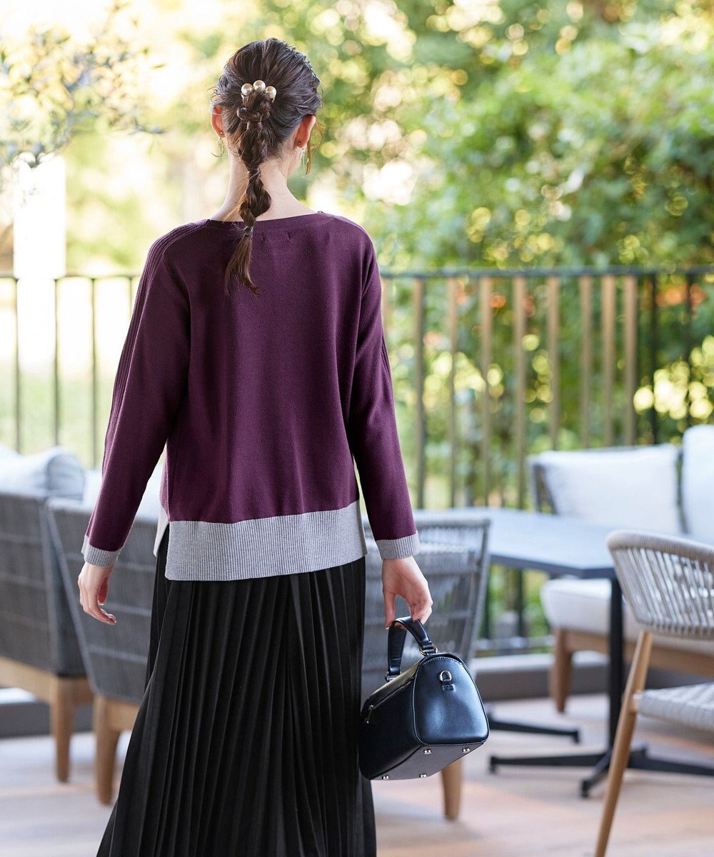 Tiaclasse 【洗える】 配色スリットニットトップス 