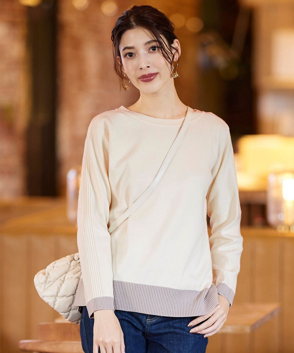 Tiaclasse 【洗える】 配色スリットニットトップス 