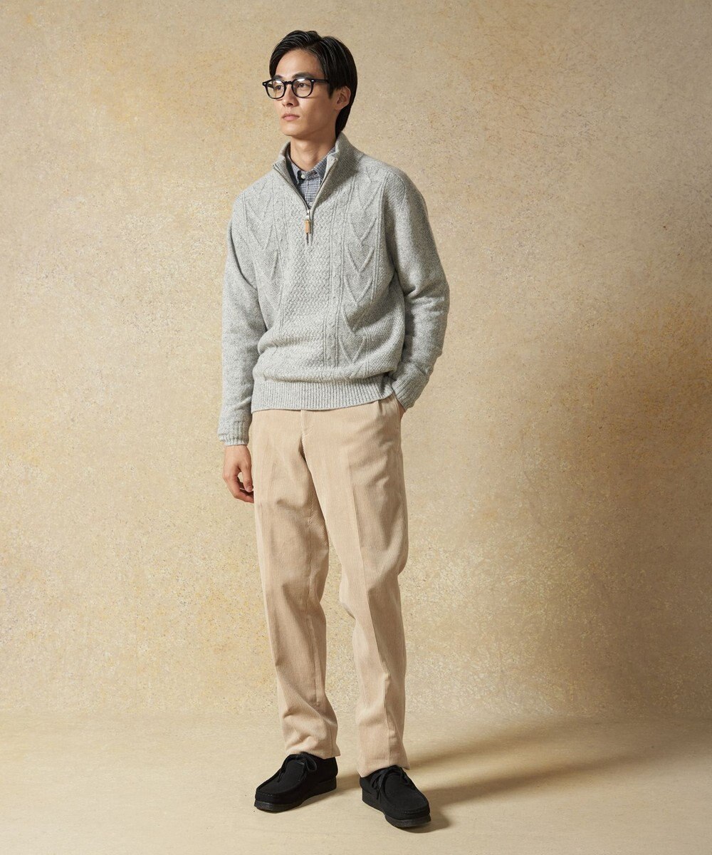 J.PRESS MEN 【Cash Lamb's Wool】ケーブルハーフジップ ニット 