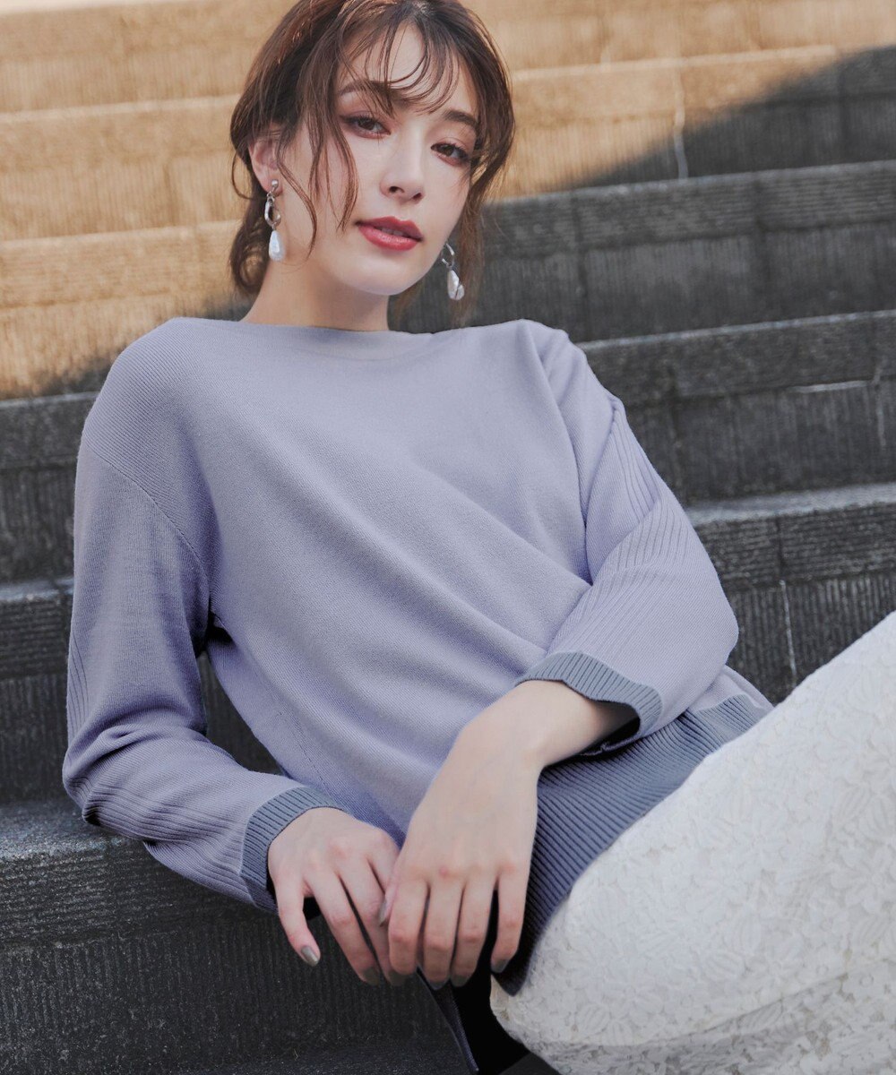 Tiaclasse 【洗える】 配色スリットニットトップス 