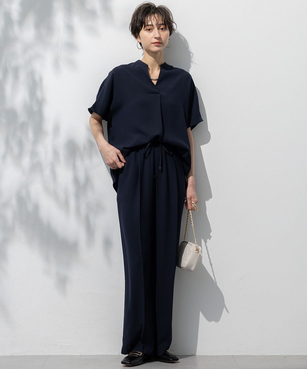 23区 【接触冷感/UVカット/吸水速乾】ストレッチジョーゼット ワイド パンツ 