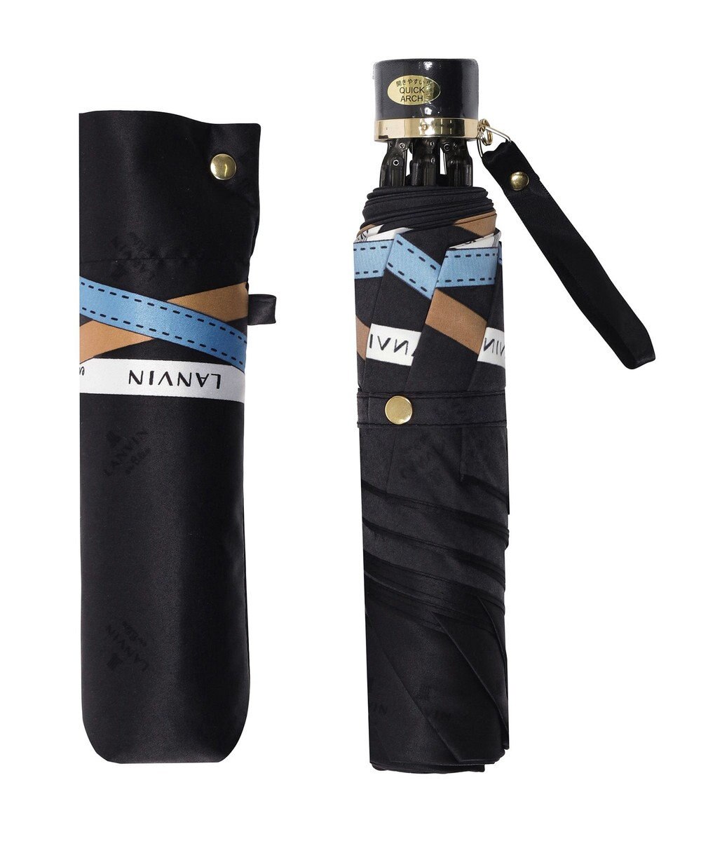MOONBAT ランバン オン ブルー (LANVIN en Blue) 折りたたみ傘 サテンプリント ロゴアーチ 