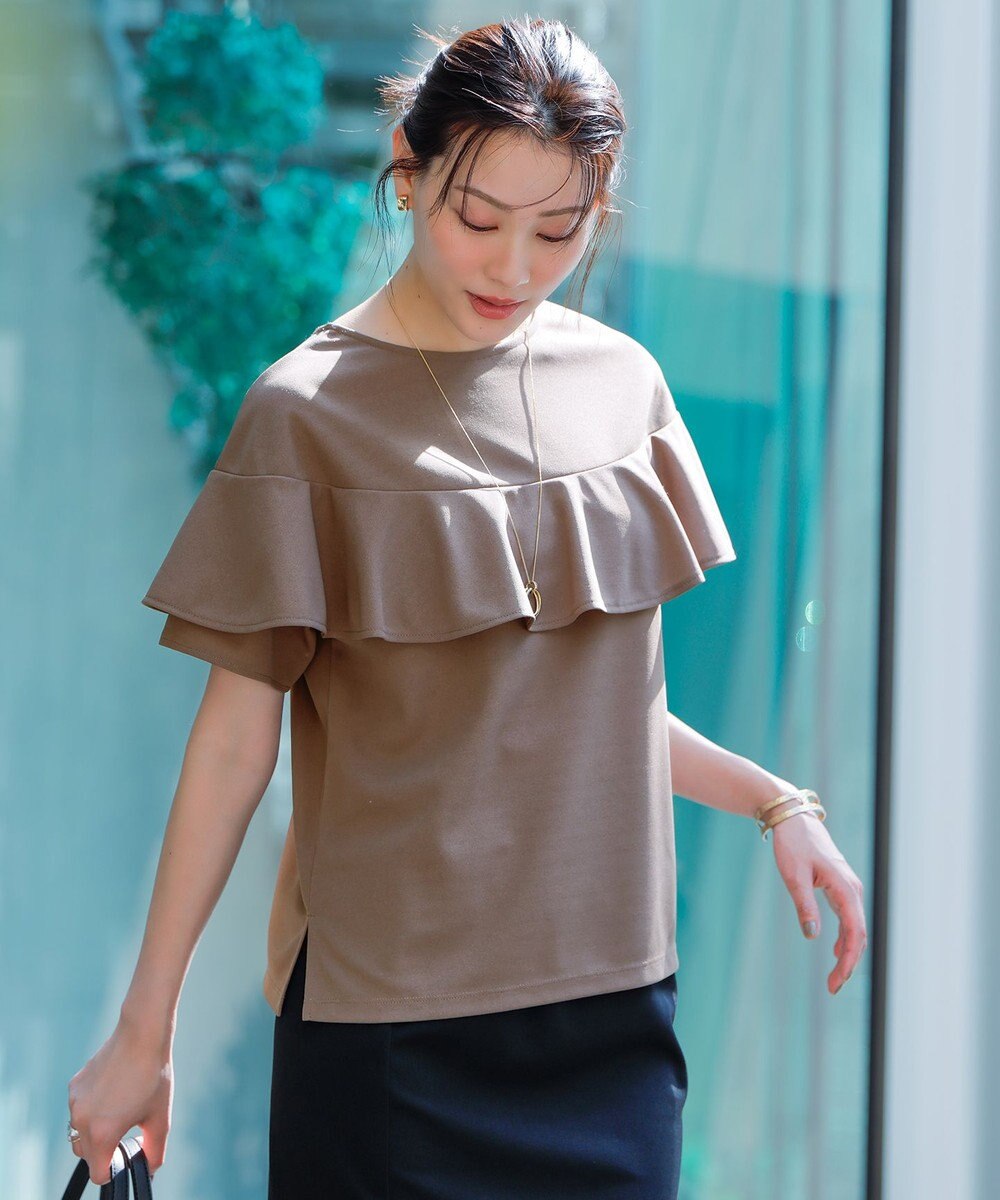 ANY SIS L 【前後着用・UVケア・洗える】2WAYジョーゼットジャージーフリル カットソー 