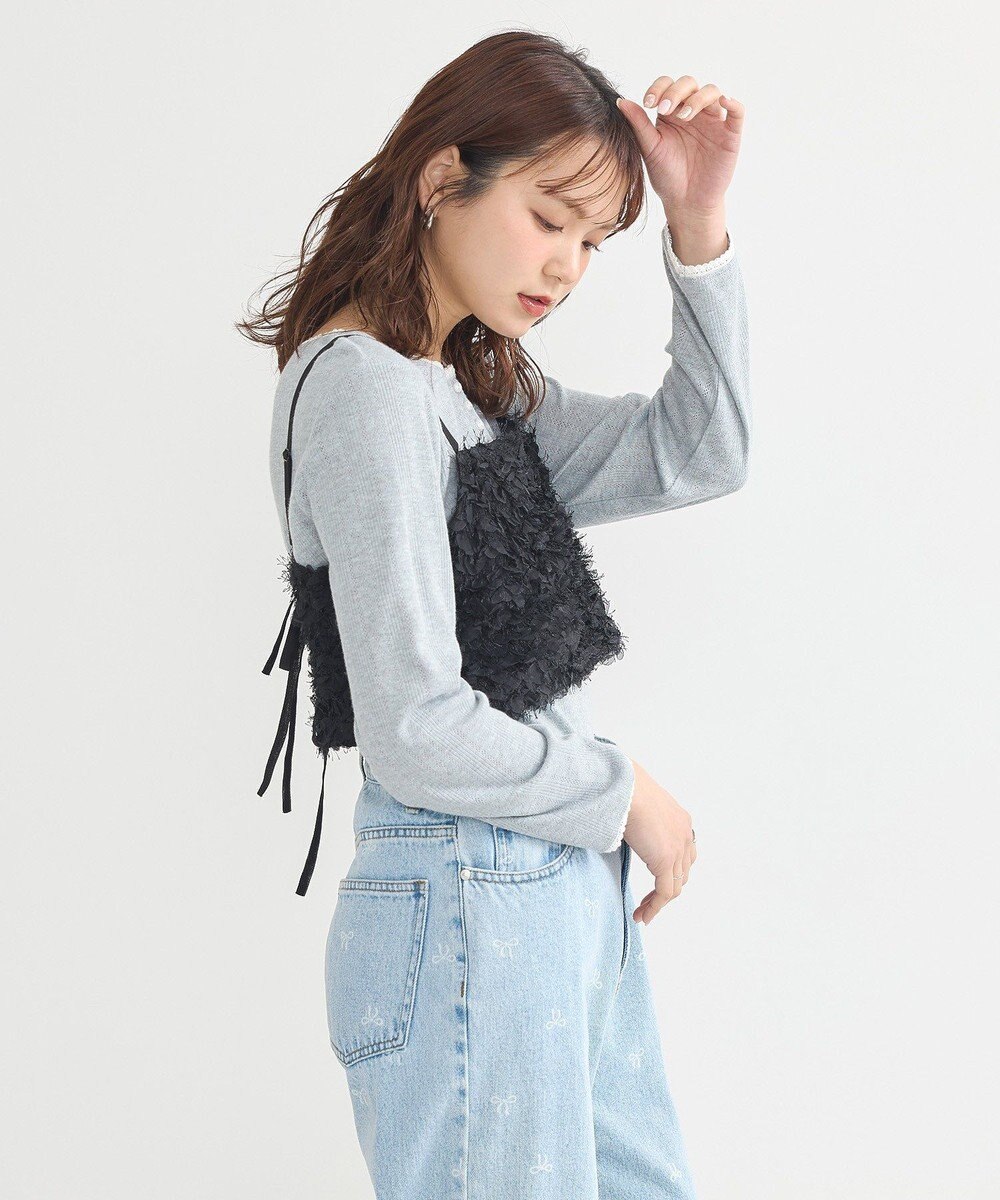 earth music&ecology フリンジミックスチュールビスチェ 