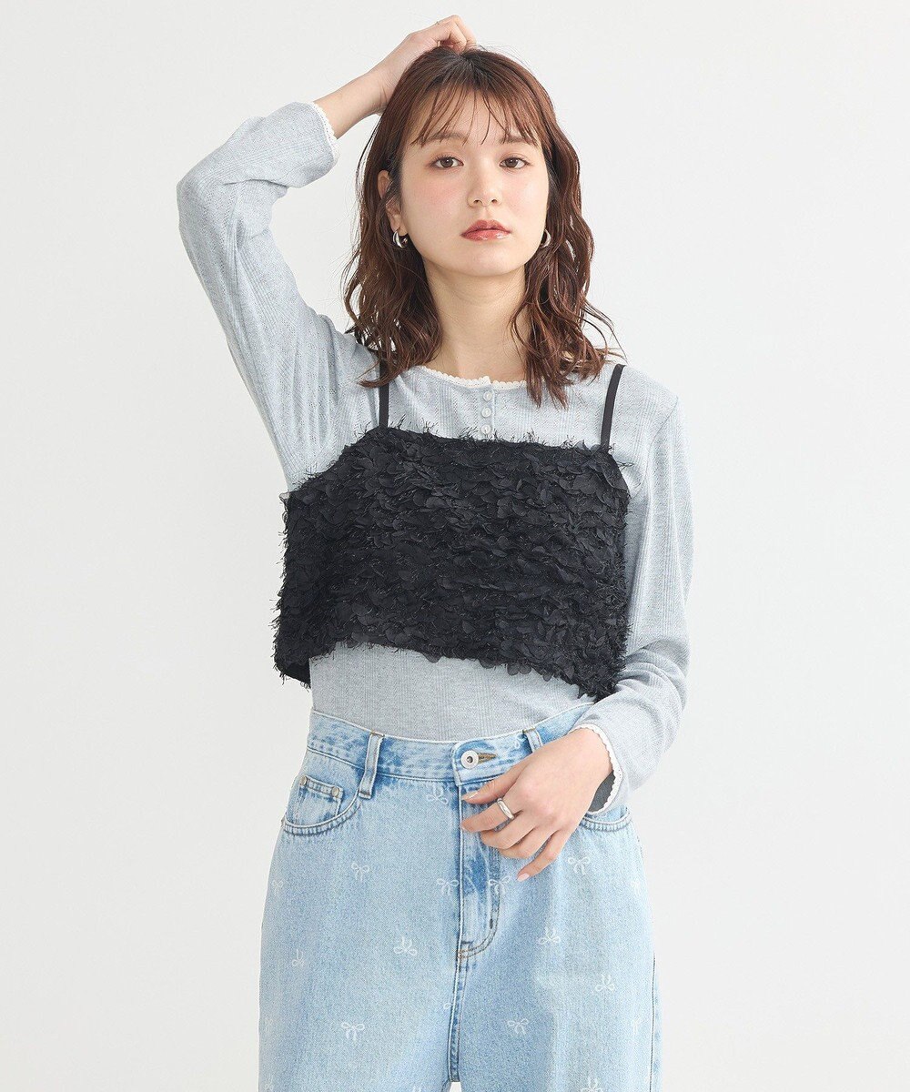 earth music&ecology フリンジミックスチュールビスチェ 