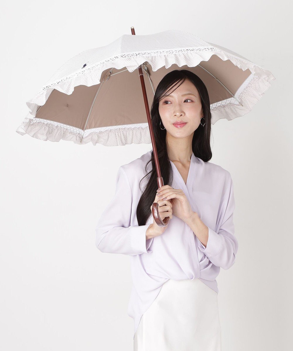 MOONBAT 【遮光/晴雨兼用日傘】POLO RALPH LAUREN(ポロ ラルフローレン) ストライプフリル 長傘 遮熱 UV 