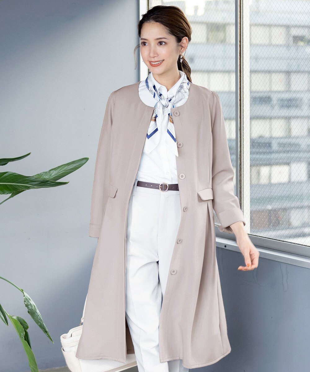 Tiaclasse 【ダブルストレッチ・洗える】ノーカラーAラインコート 