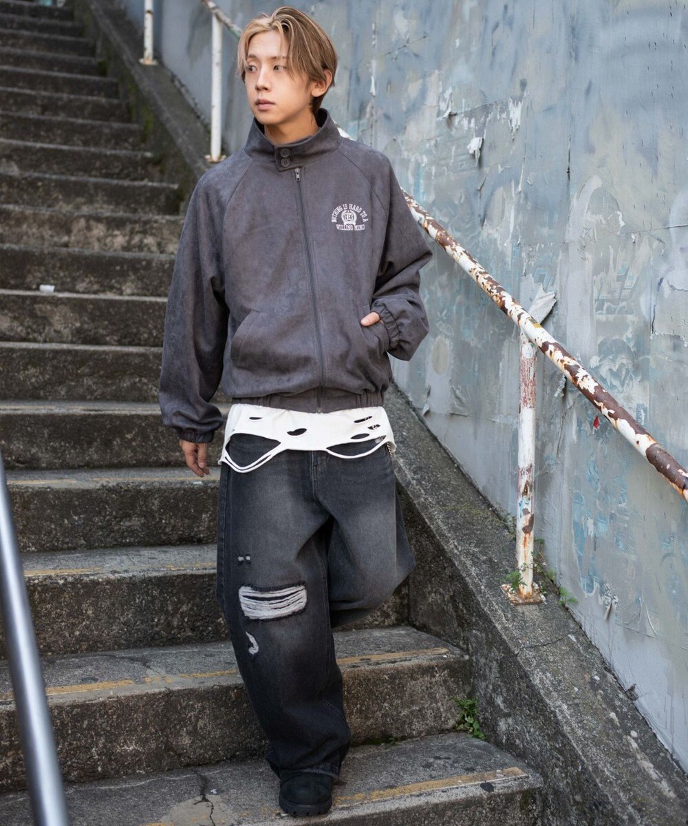 WEGO 【ユニセックス着用ITEM/MLサイズ展開】フェイクスウェードロゴスウィングトップ 