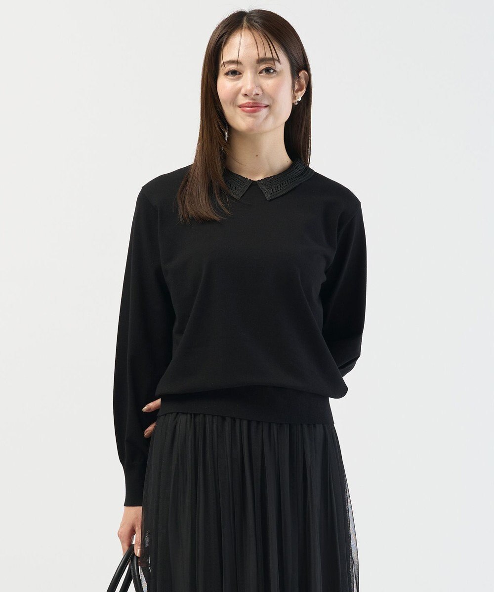 J.PRESS LADIES L レーヨンストレッチ 刺繡襟 ニット 