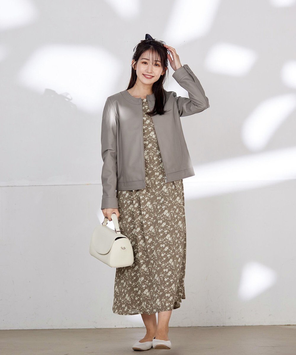 Tiaclasse L 【洗える】ギャザースリーブ花柄ワンピース 