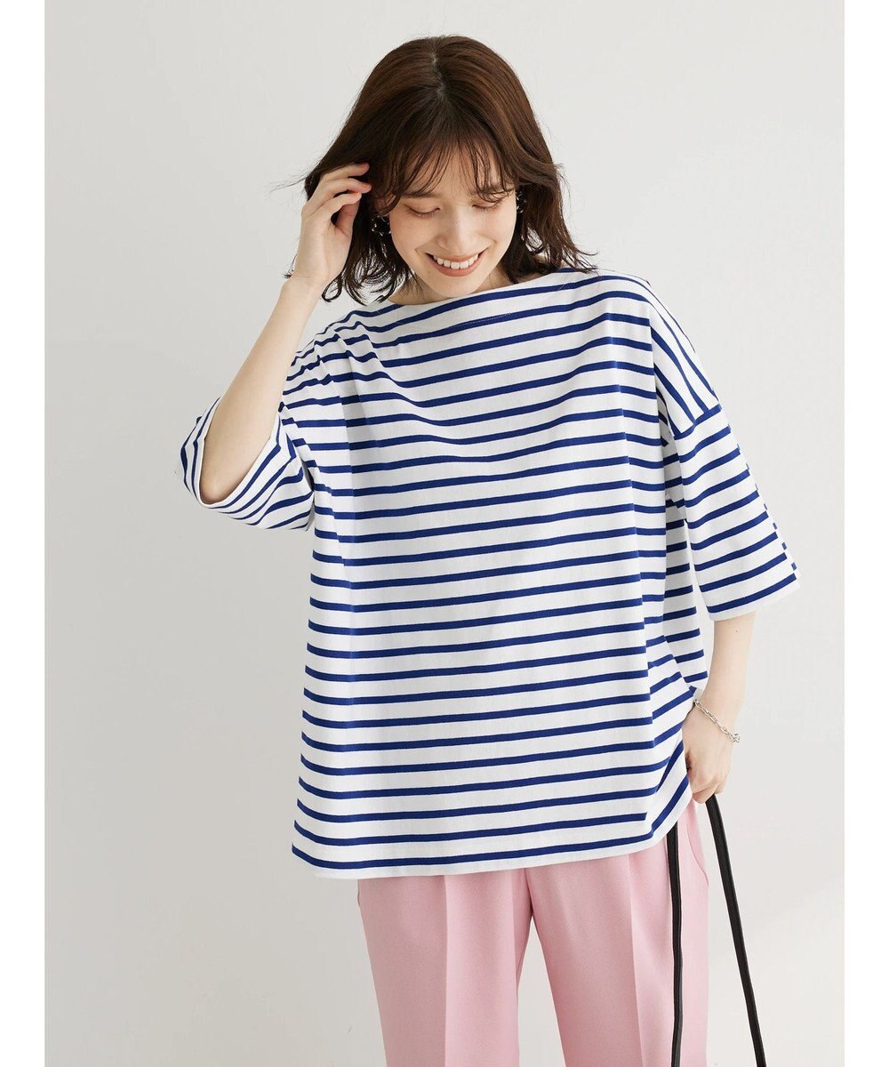 Green Parks ボーダーボートネック７分袖プルオーバー 