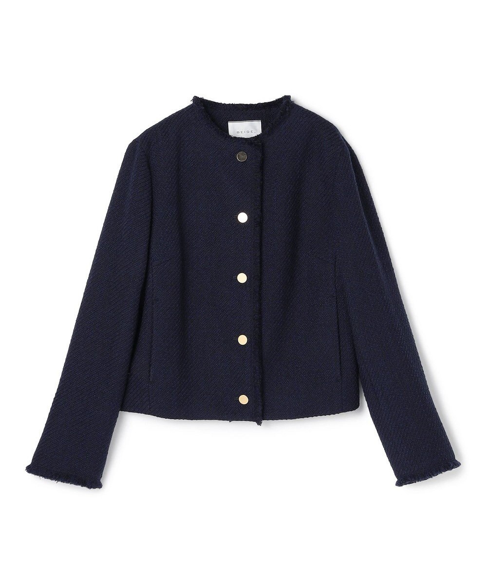 BEIGE， 【Oggi 10月号掲載】MULLIN / ウールツイードメタルボタンノーカラージャケット 