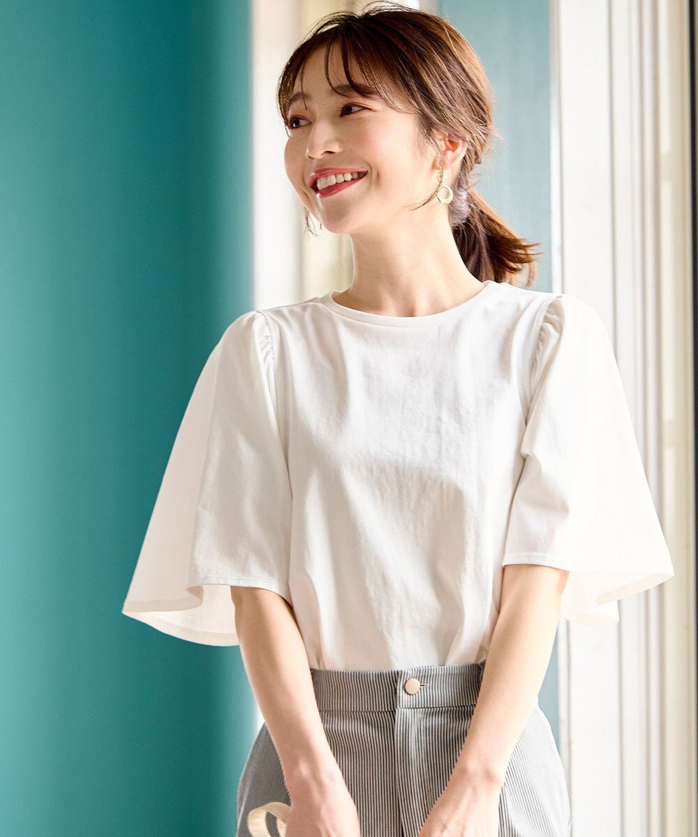 ANY SIS 【UVケア】プレーティングジャージー フレアスリーブ カットソー 