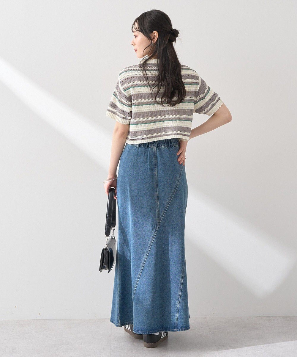 earth music&ecology キラキラボタン透かしニットポロ 