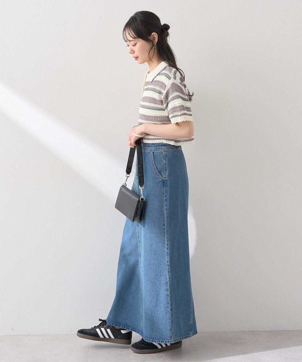 earth music&ecology キラキラボタン透かしニットポロ 