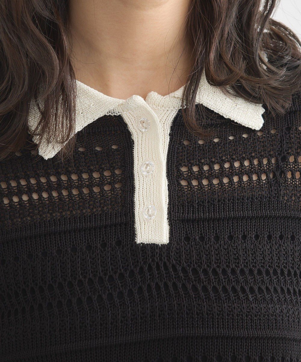 earth music&ecology キラキラボタン透かしニットポロ 