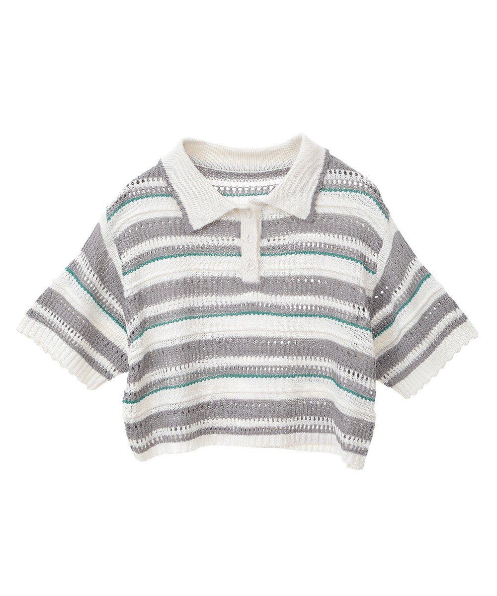 earth music&ecology キラキラボタン透かしニットポロ 