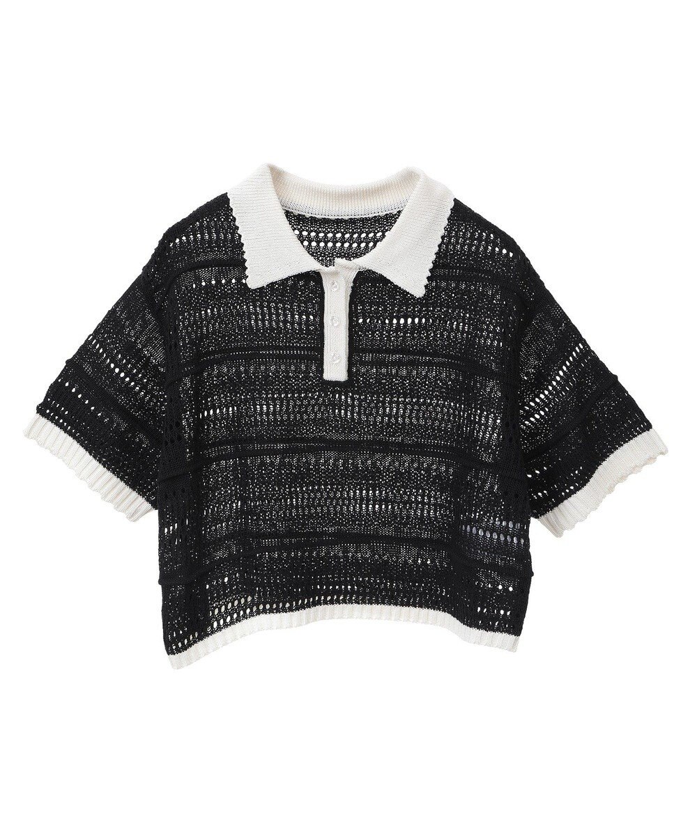 earth music&ecology キラキラボタン透かしニットポロ 