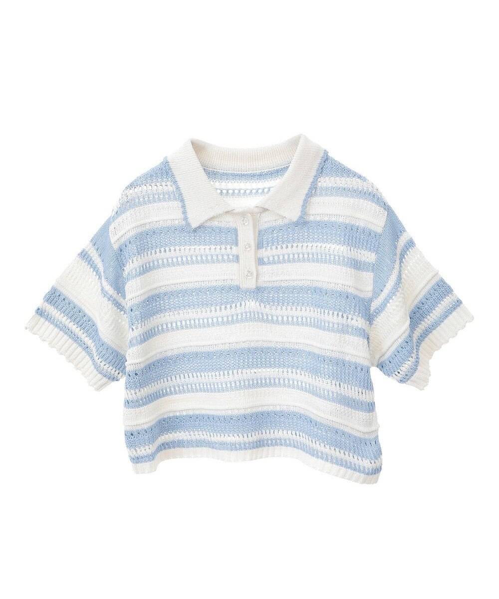 earth music&ecology キラキラボタン透かしニットポロ 