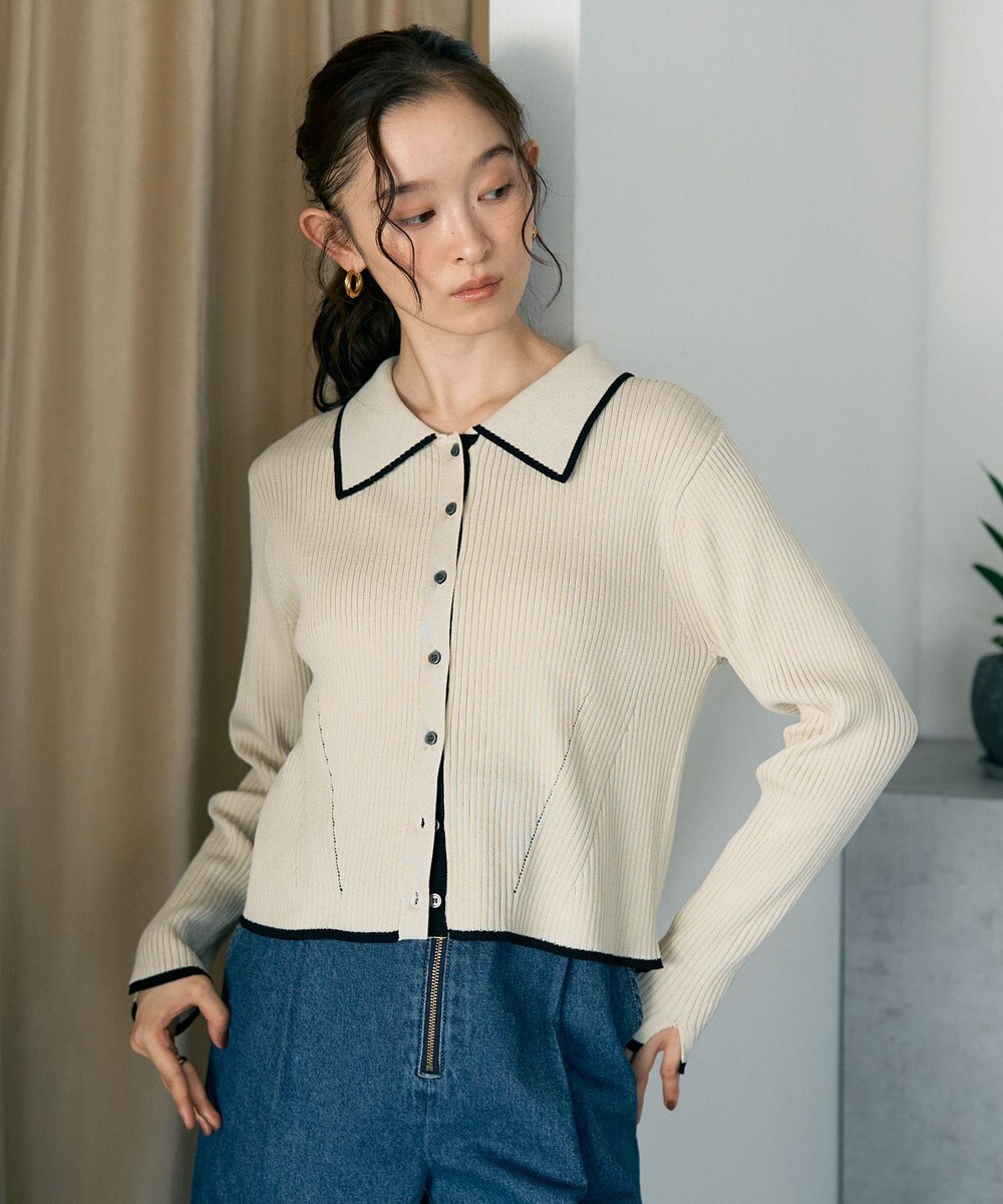 earth music&ecology バイカラートリムニットカーディガン 