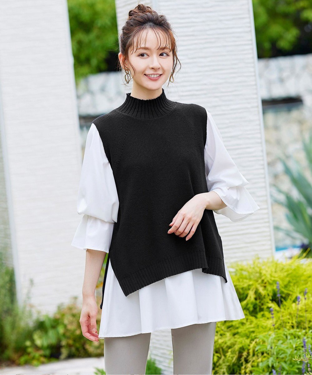 Tiaclasse L 【洗える】着回し自在のニットベスト＆フレア袖チュニックセット 