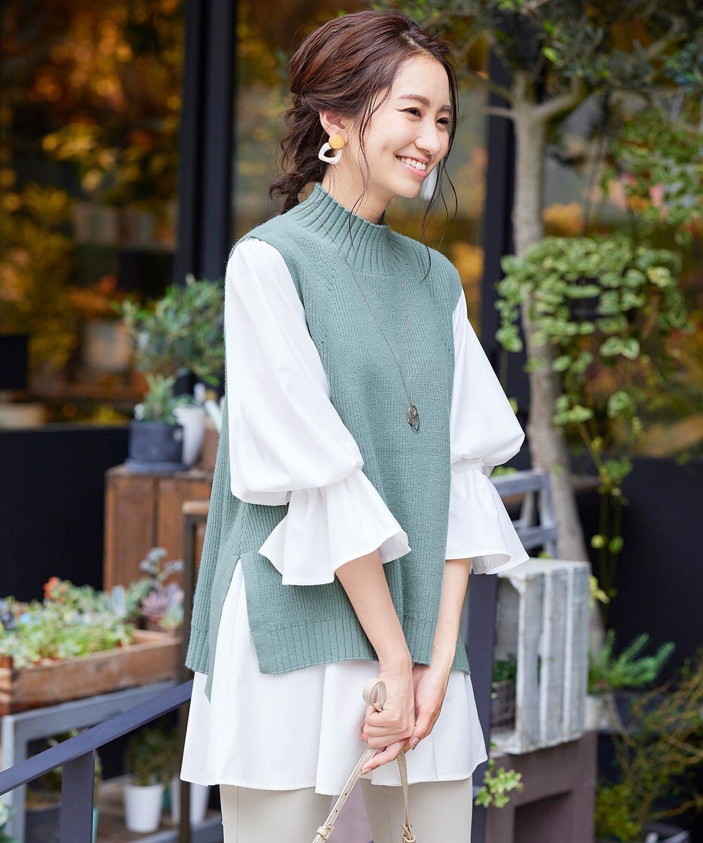 Tiaclasse L 【洗える】着回し自在のニットベスト＆フレア袖チュニックセット 