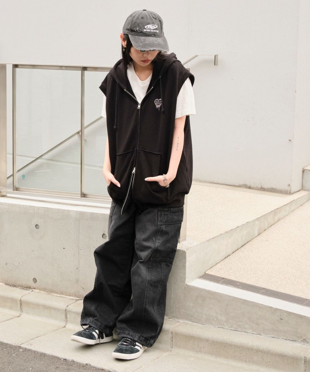 WEGO 【ユニセックス着用ITEM/MLサイズ展開】ワンポイントノースリジップパーカー 