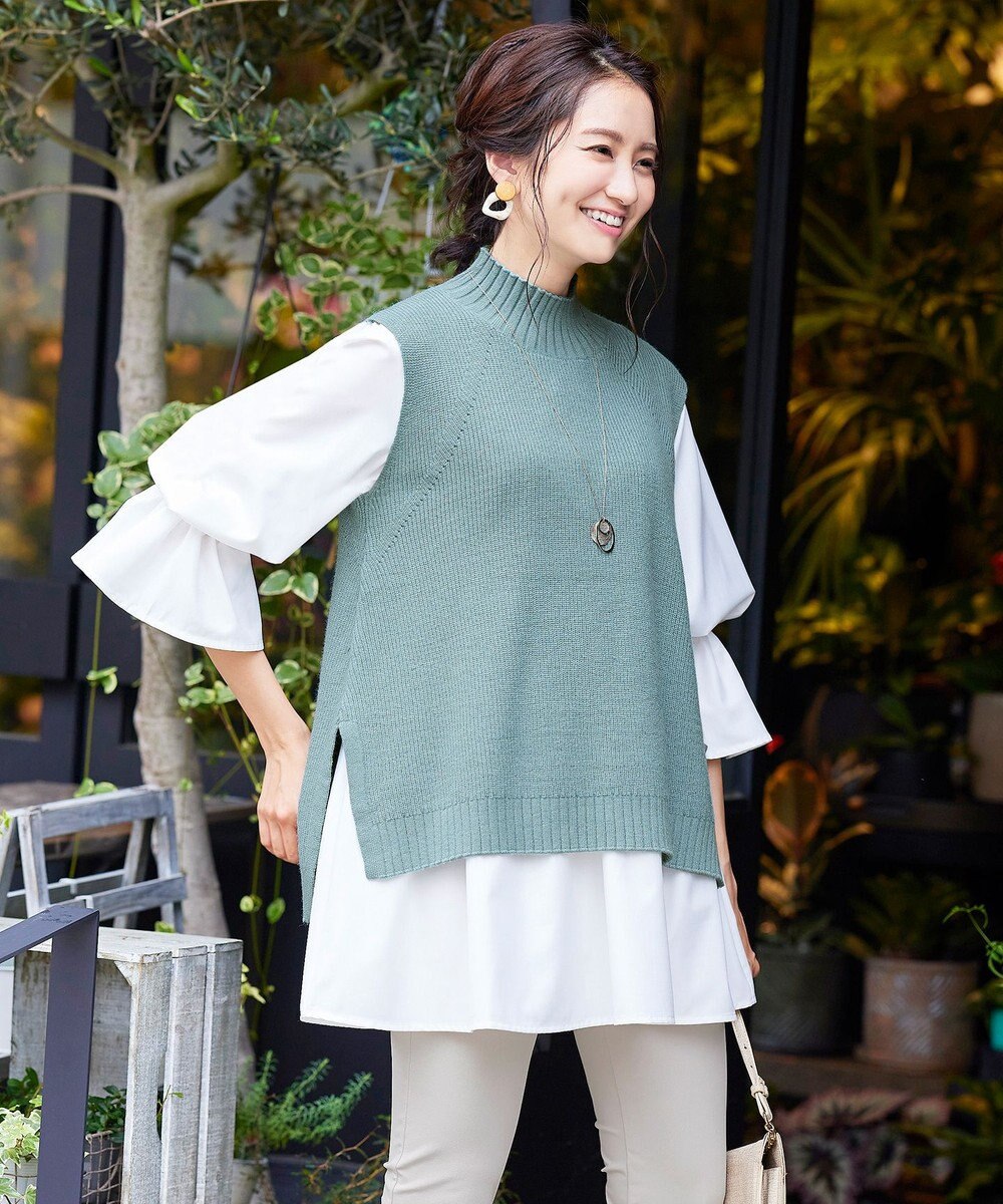 Tiaclasse L 【洗える】着回し自在のニットベスト＆フレア袖チュニックセット 