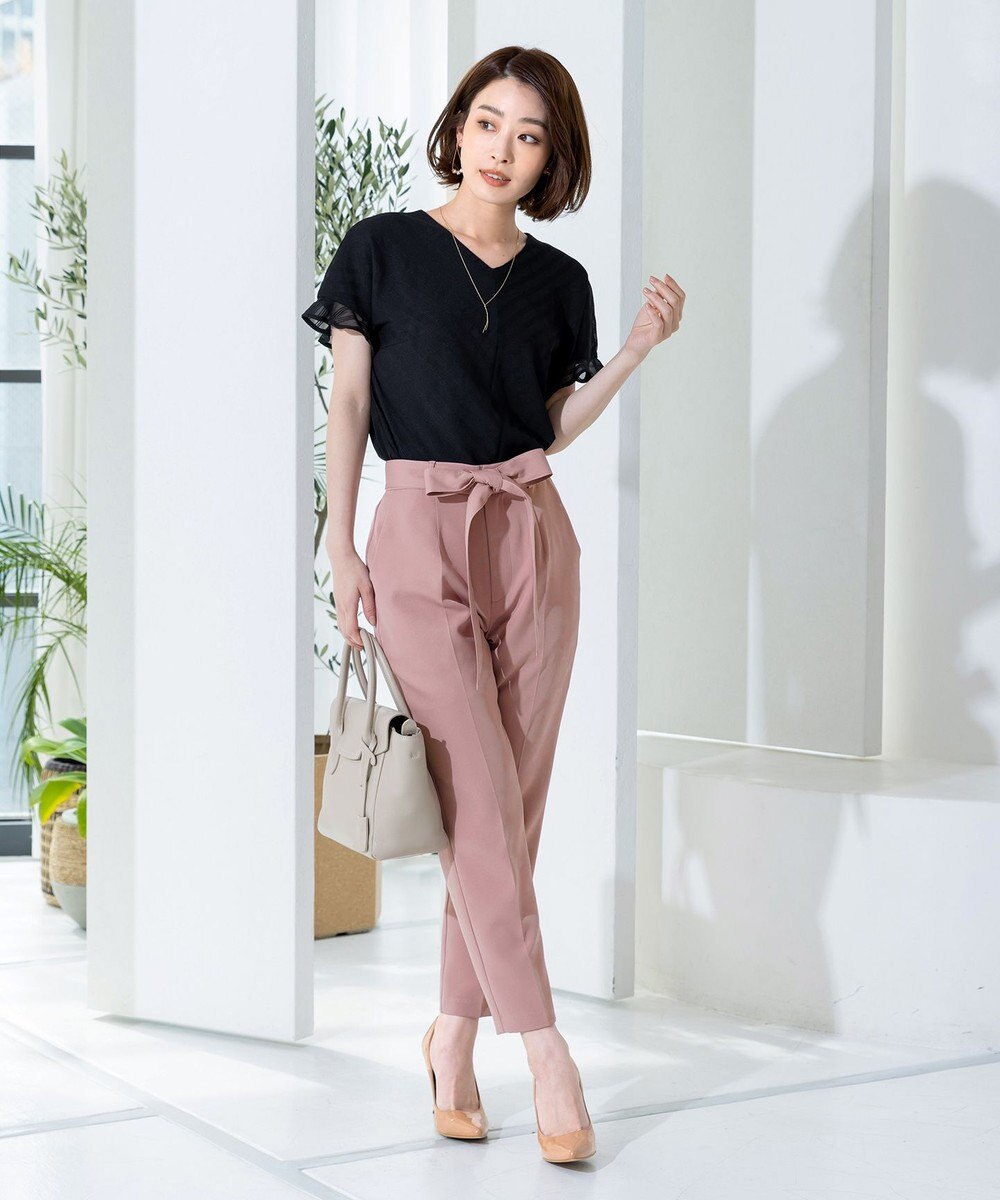 Tiaclasse L 【洗える】美脚効果も叶うリボン付きテーパードパンツ 